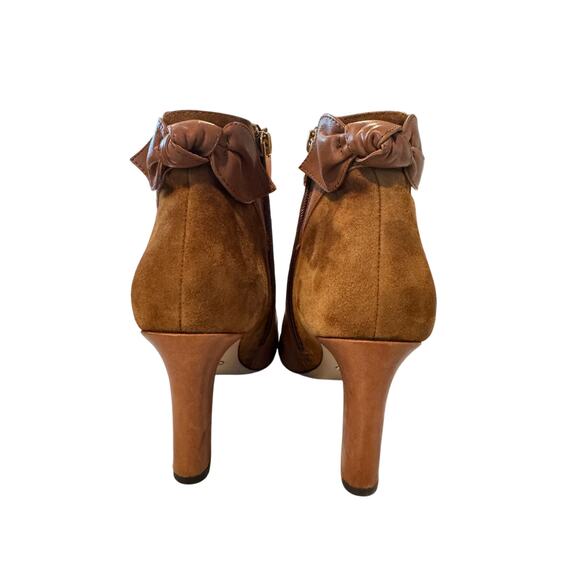 Lauren Ralph Lauren Breanne Ankle Boots 8.5B Brown Leather Suede Block Heel Bow - Picture 6 of 11